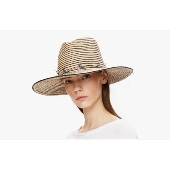 Gigi Burris Millinery Womens Jeanne Staw Hat Striped Metal Feather Summer Blue main image 5